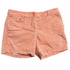 Ann Taylor Loft Coral White Geometric Print Shorts Size 6 Flat Front‎ Casual